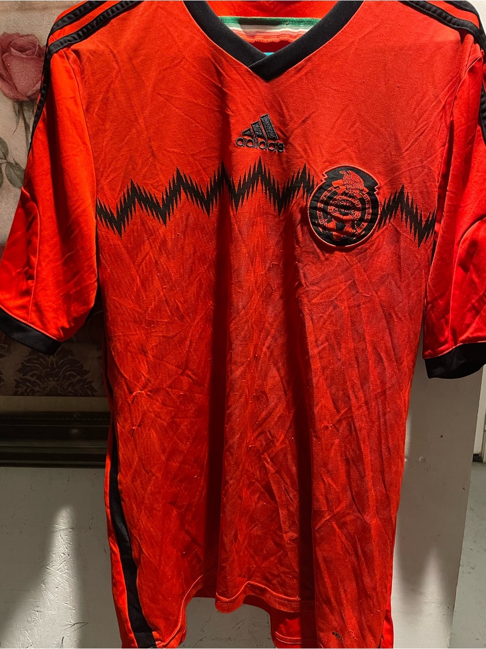 Mexico 2014 Adidas Men’s Red Soccer Jersey with Black Accents